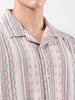 Men's Beige Relaxed Fit Striped Resort Wear Shirt