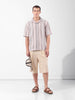 Men's Beige Relaxed Fit Striped Resort Wear Shirt