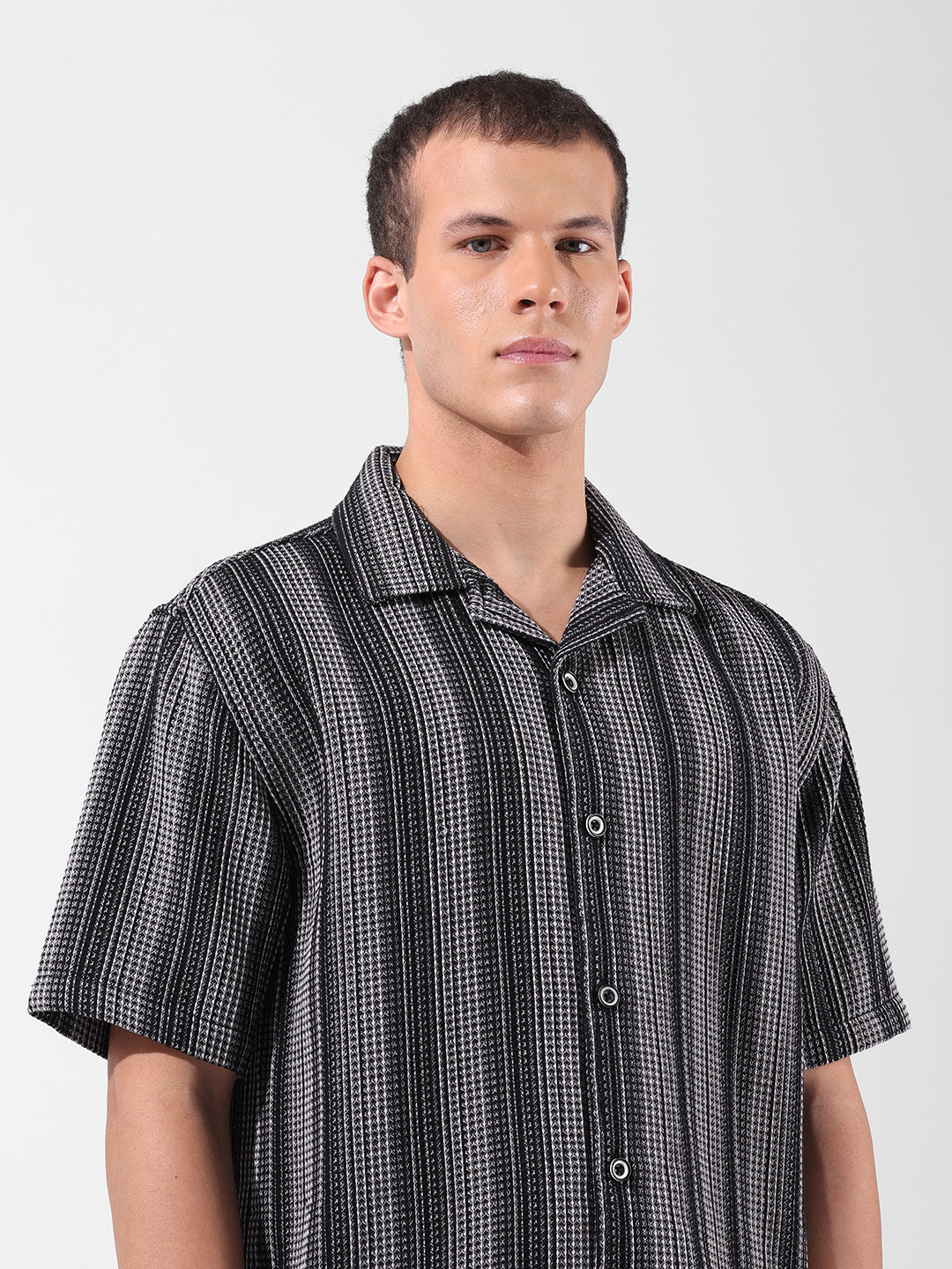 Men's Black Relaxed Fit Checked Resort Wear Shirt