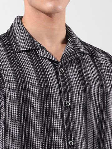 Men's Black Relaxed Fit Checked Resort Wear Shirt