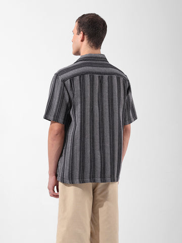 Men's Black Relaxed Fit Checked Resort Wear Shirt