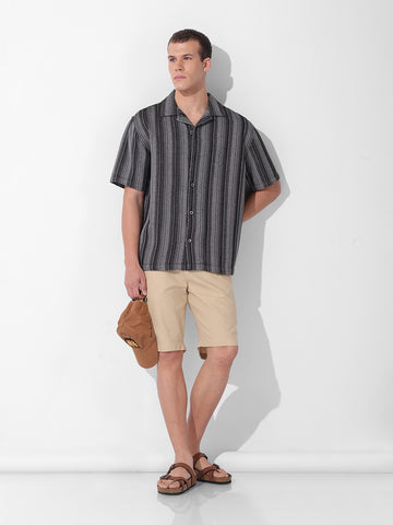 Men's Black Relaxed Fit Checked Resort Wear Shirt
