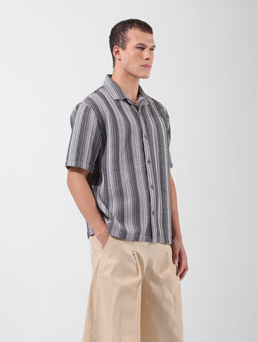 Men's Grey Relaxed Fit Checked Resort Wear Shirt