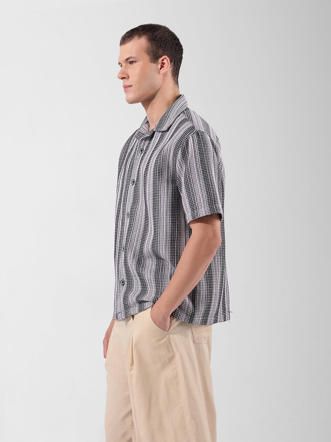 Men's Grey Relaxed Fit Checked Resort Wear Shirt