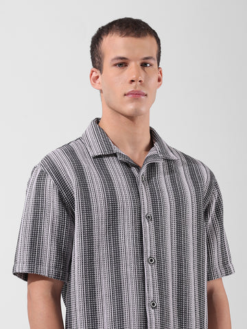 Men's Grey Relaxed Fit Checked Resort Wear Shirt