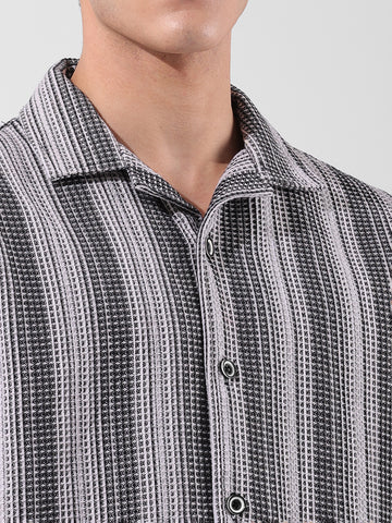 Men's Grey Relaxed Fit Checked Resort Wear Shirt
