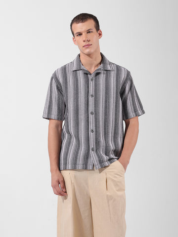 Men's Grey Relaxed Fit Checked Resort Wear Shirt