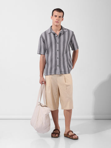 Men's Grey Relaxed Fit Checked Resort Wear Shirt