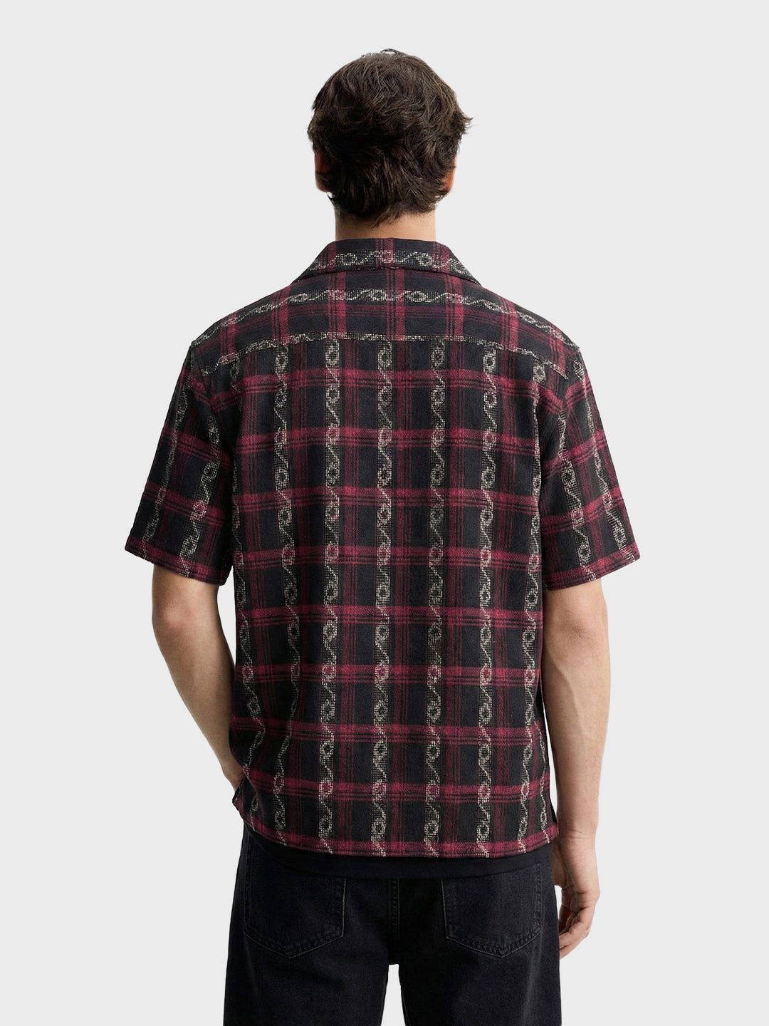 Men's Black Relaxed Fit Striped Resort Wear Shirt