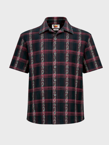 Men's Black Relaxed Fit Striped Resort Wear Shirt