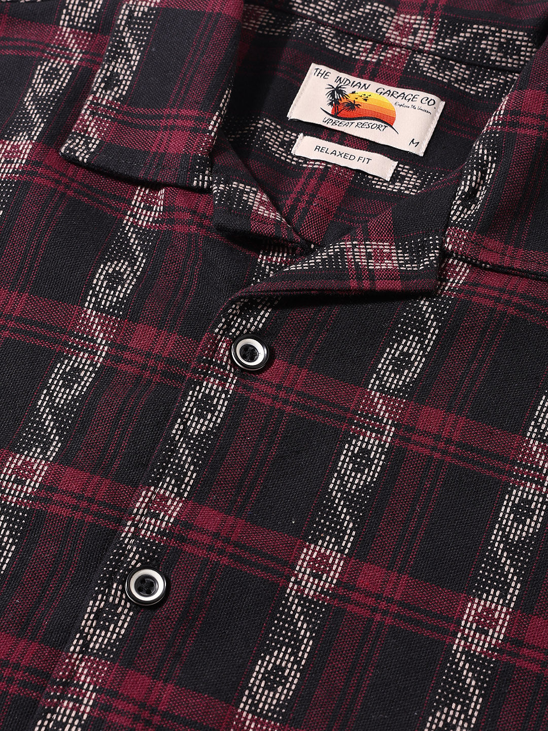 Men's Black Relaxed Fit Striped Resort Wear Shirt