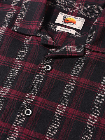 Men's Black Relaxed Fit Striped Resort Wear Shirt