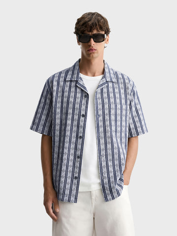 Men's Blue Relaxed Fit Striped Resort Wear Shirt TIGC Men's Blue Relaxed Fit Striped Resort Wear Shirt TIGC
