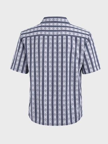 Men's Navy Blue Relaxed Fit Striped Resort Wear Shirt