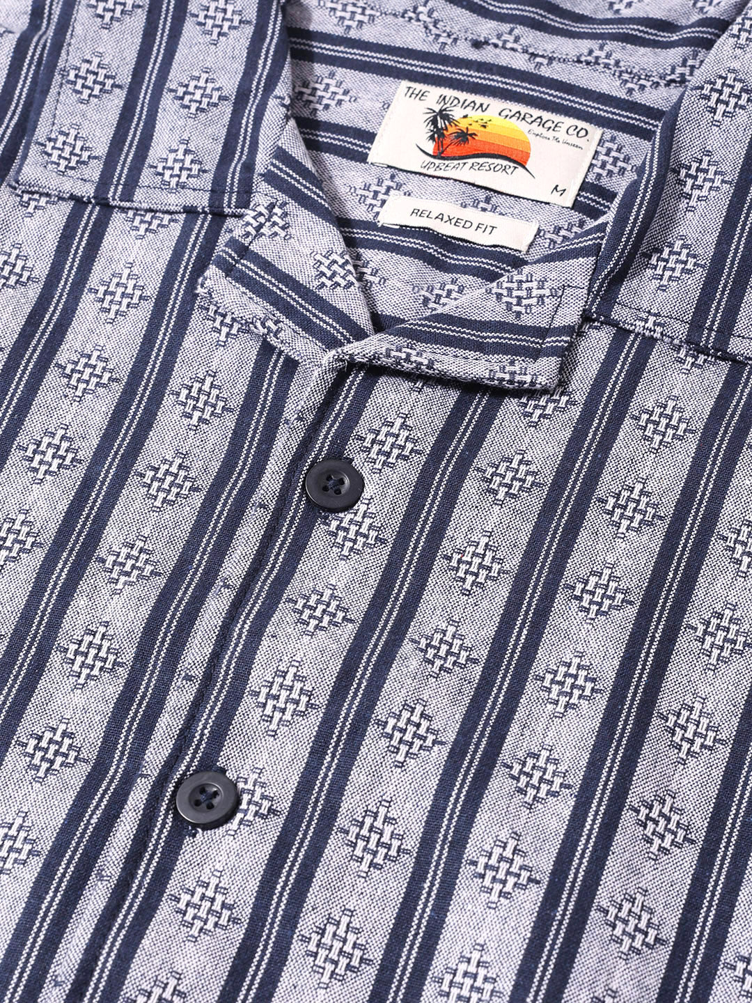 Men's Navy Blue Relaxed Fit Striped Resort Wear Shirt