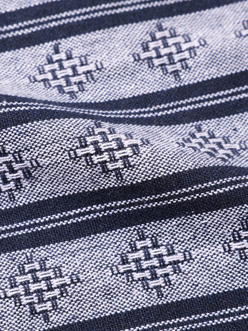 Men's Navy Blue Relaxed Fit Striped Resort Wear Shirt