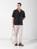 Men's Black Relaxed Fit Striped Resort Wear Shirt