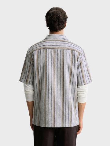 Men's Grey Relaxed Fit Striped Resort Wear Shirt