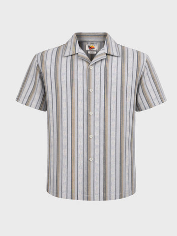 Men's Grey Relaxed Fit Striped Resort Wear Shirt