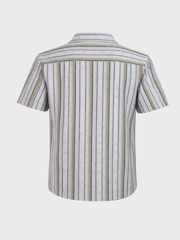 Men's Grey Relaxed Fit Striped Resort Wear Shirt