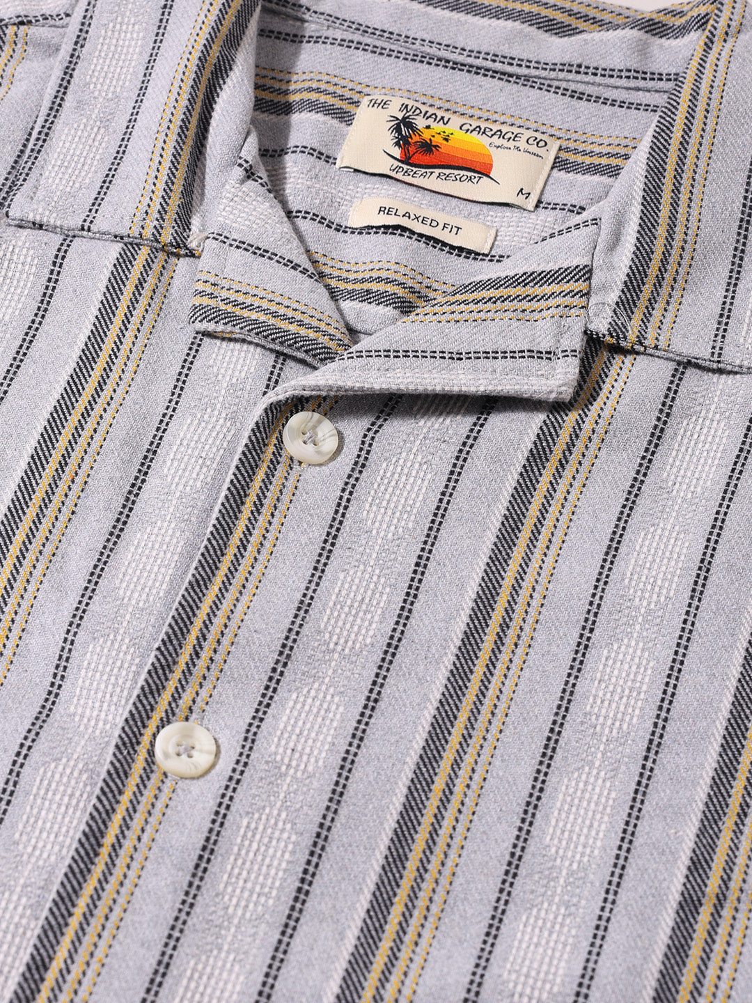 Men's Grey Relaxed Fit Striped Resort Wear Shirt