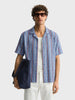 Men's Blue Relaxed Fit Striped Resort Wear Shirt