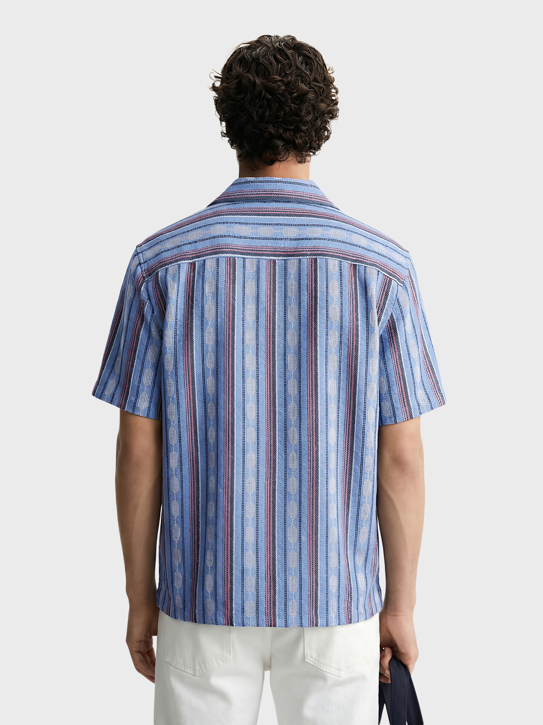 Men's Blue Relaxed Fit Striped Resort Wear Shirt