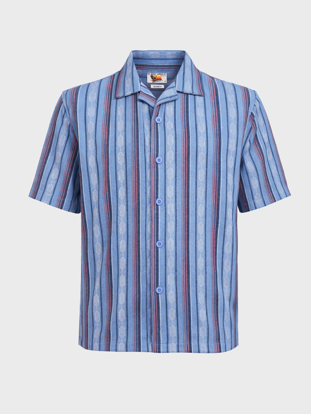 Men's Blue Relaxed Fit Striped Resort Wear Shirt