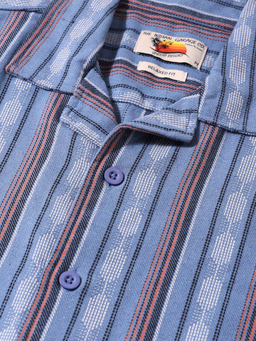Men's Blue Relaxed Fit Striped Resort Wear Shirt