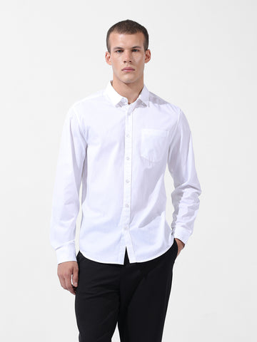 Men's White Regular Fit Solid Casual Shirt
