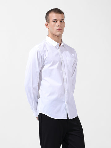 Men's White Regular Fit Solid Casual Shirt