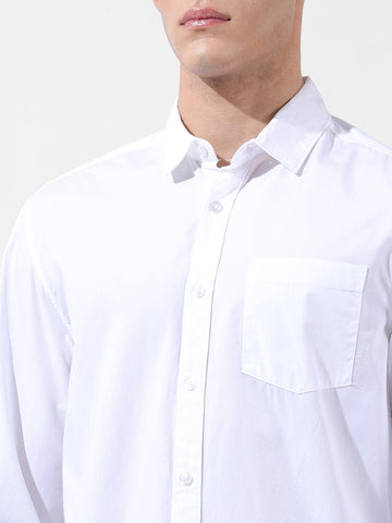 Men's White Regular Fit Solid Casual Shirt
