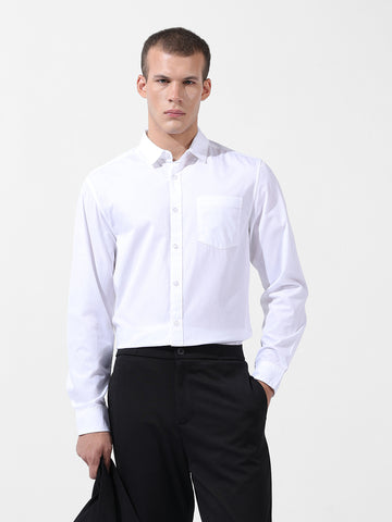 Men's White Regular Fit Solid Casual Shirt