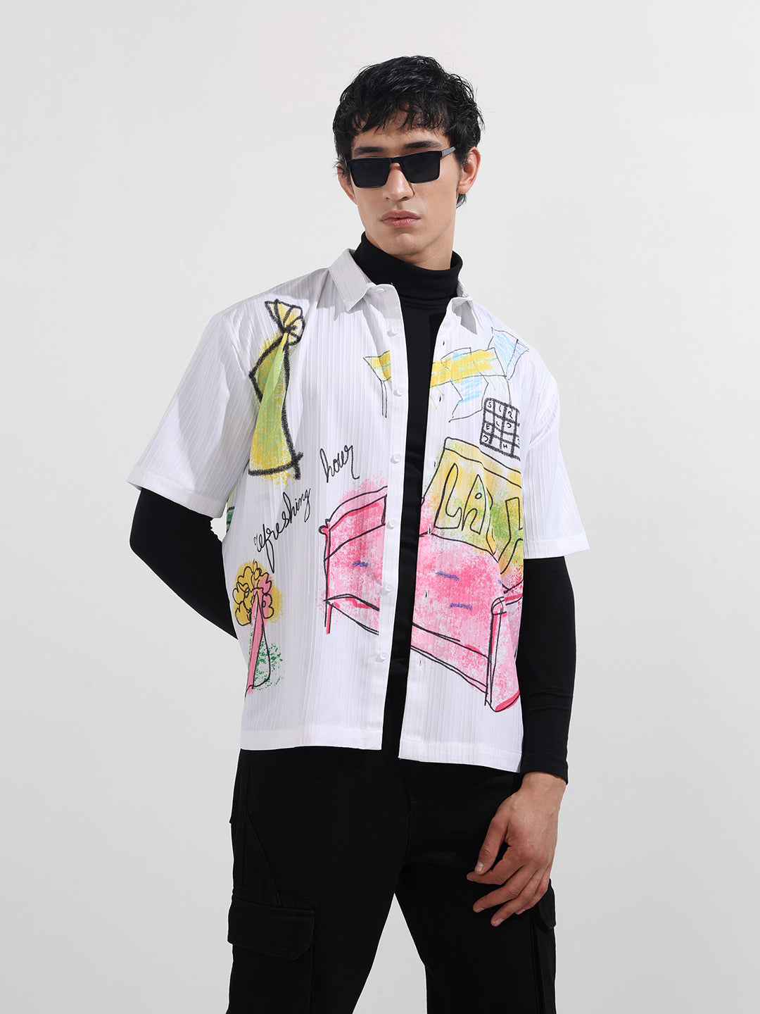 Men's White Boxy Fit Kidult Street Shirt