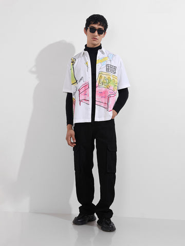 Men's White Boxy Fit Kidult Street Shirt