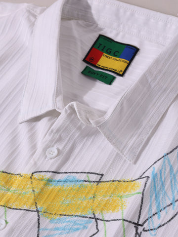 Men's White Boxy Fit Kidult Street Shirt