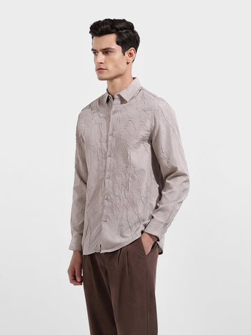 Men's Grey Slim Fit Textured Party Wear Shirt