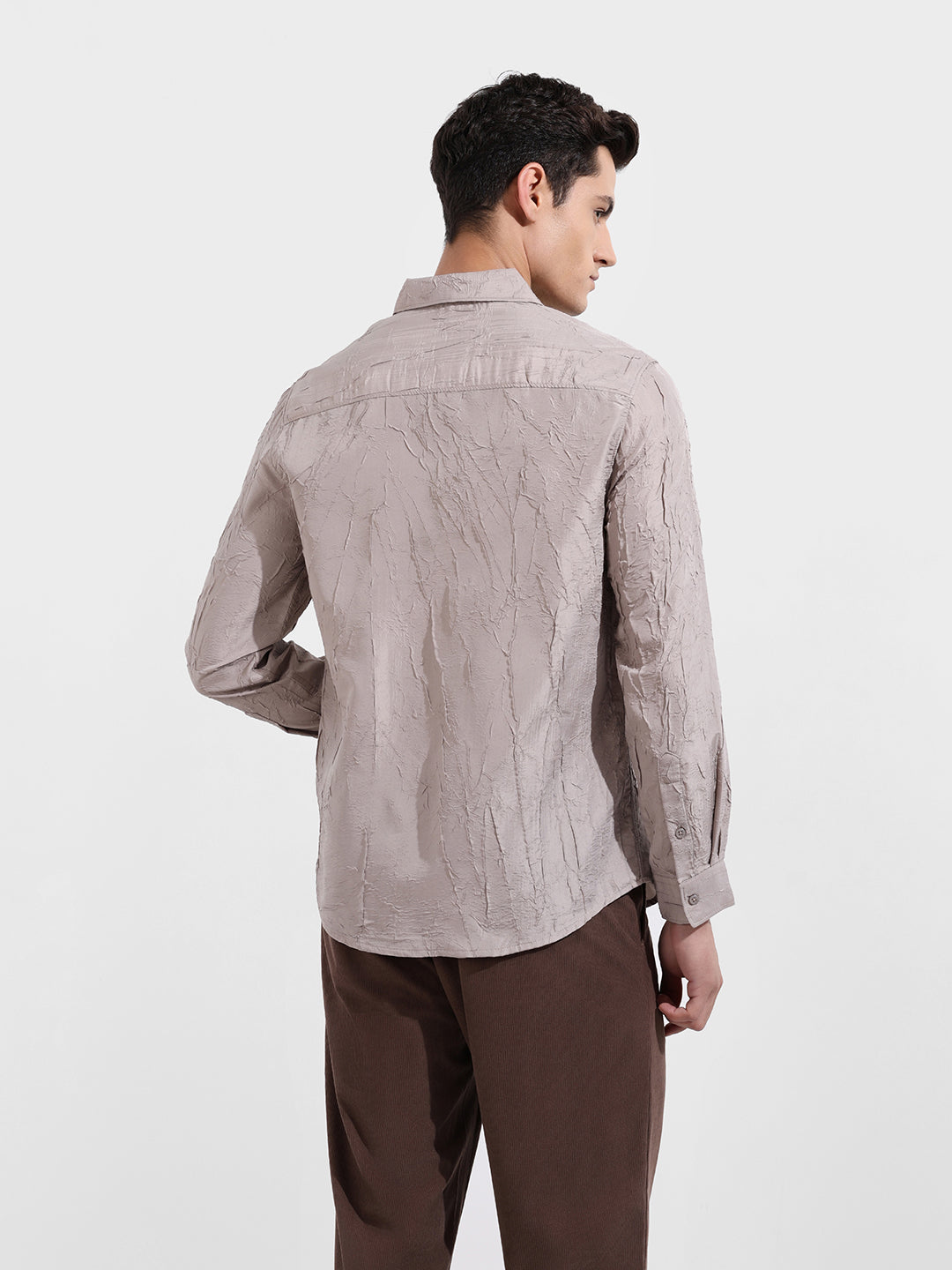 Men's Grey Slim Fit Textured Party Wear Shirt
