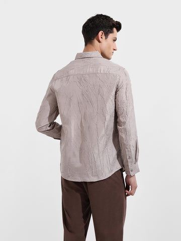 Men's Grey Slim Fit Textured Party Wear Shirt