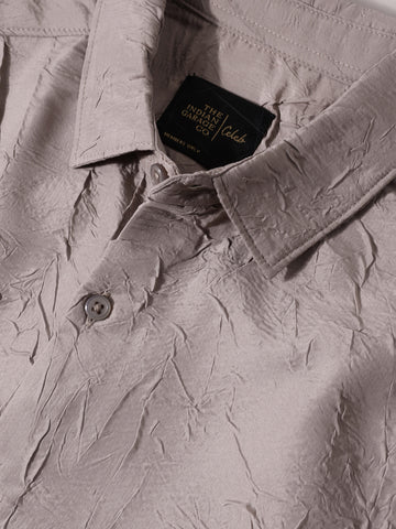 Men's Grey Slim Fit Textured Party Wear Shirt