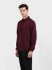 Men's Burgundy Slim Fit Textured Party Wear Shirt