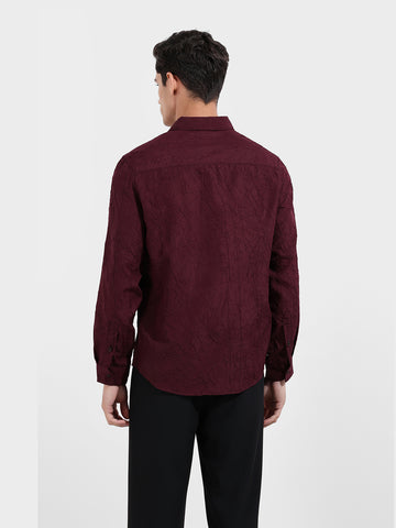 Men's Burgundy Slim Fit Textured Party Wear Shirt
