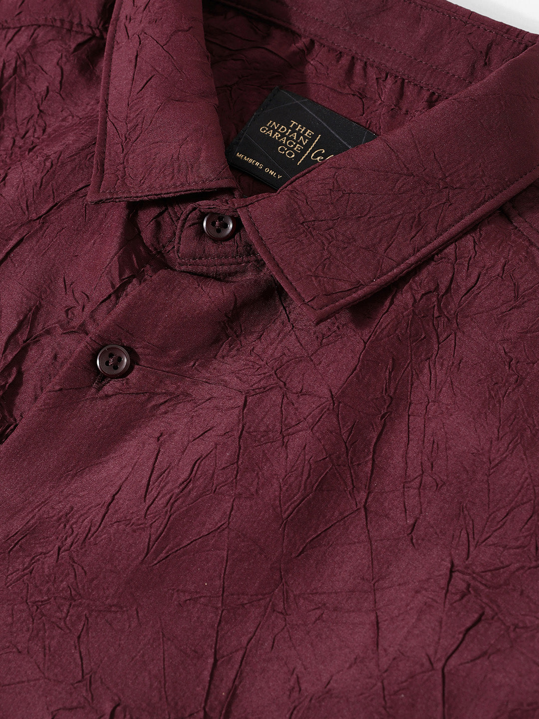Men's Burgundy Slim Fit Textured Party Wear Shirt