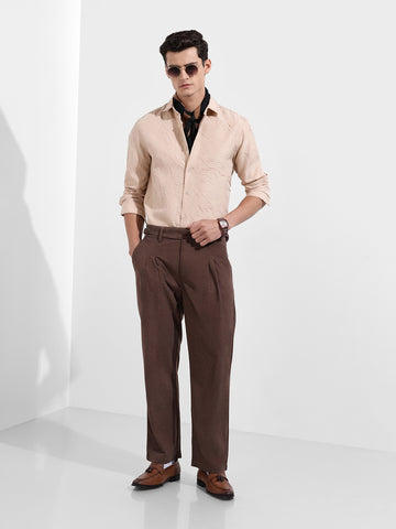 Men's Beige Slim Fit Textured Party Wear Shirt