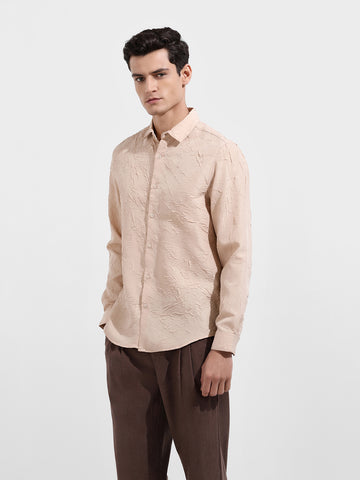 Men's Beige Slim Fit Textured Party Wear Shirt