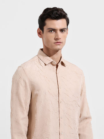 Men's Beige Slim Fit Textured Party Wear Shirt