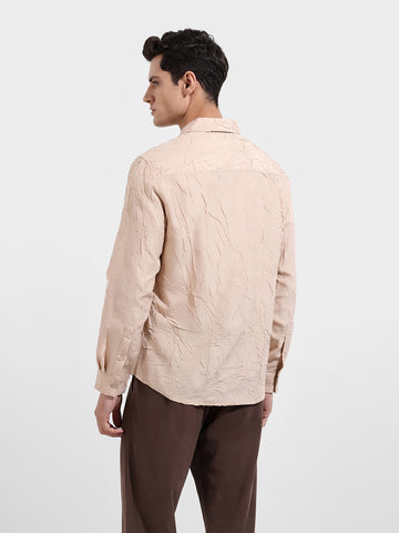 Men's Beige Slim Fit Textured Party Wear Shirt