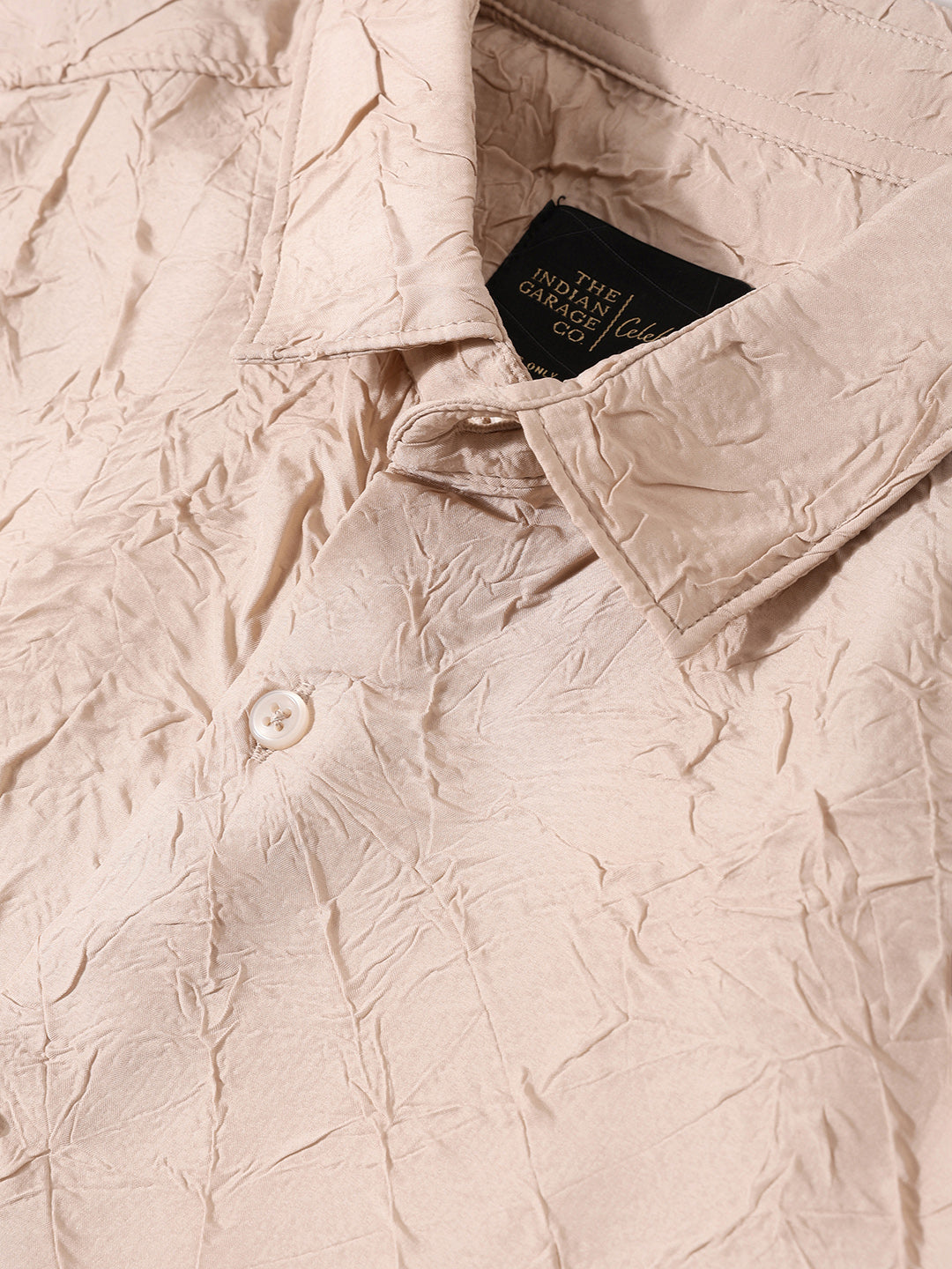 Men's Beige Slim Fit Textured Party Wear Shirt