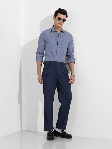 Men's Steel Grey Slim Fit Textured Party Wear Shirt