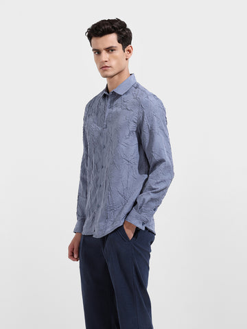 Men's Steel Grey Slim Fit Textured Party Wear Shirt